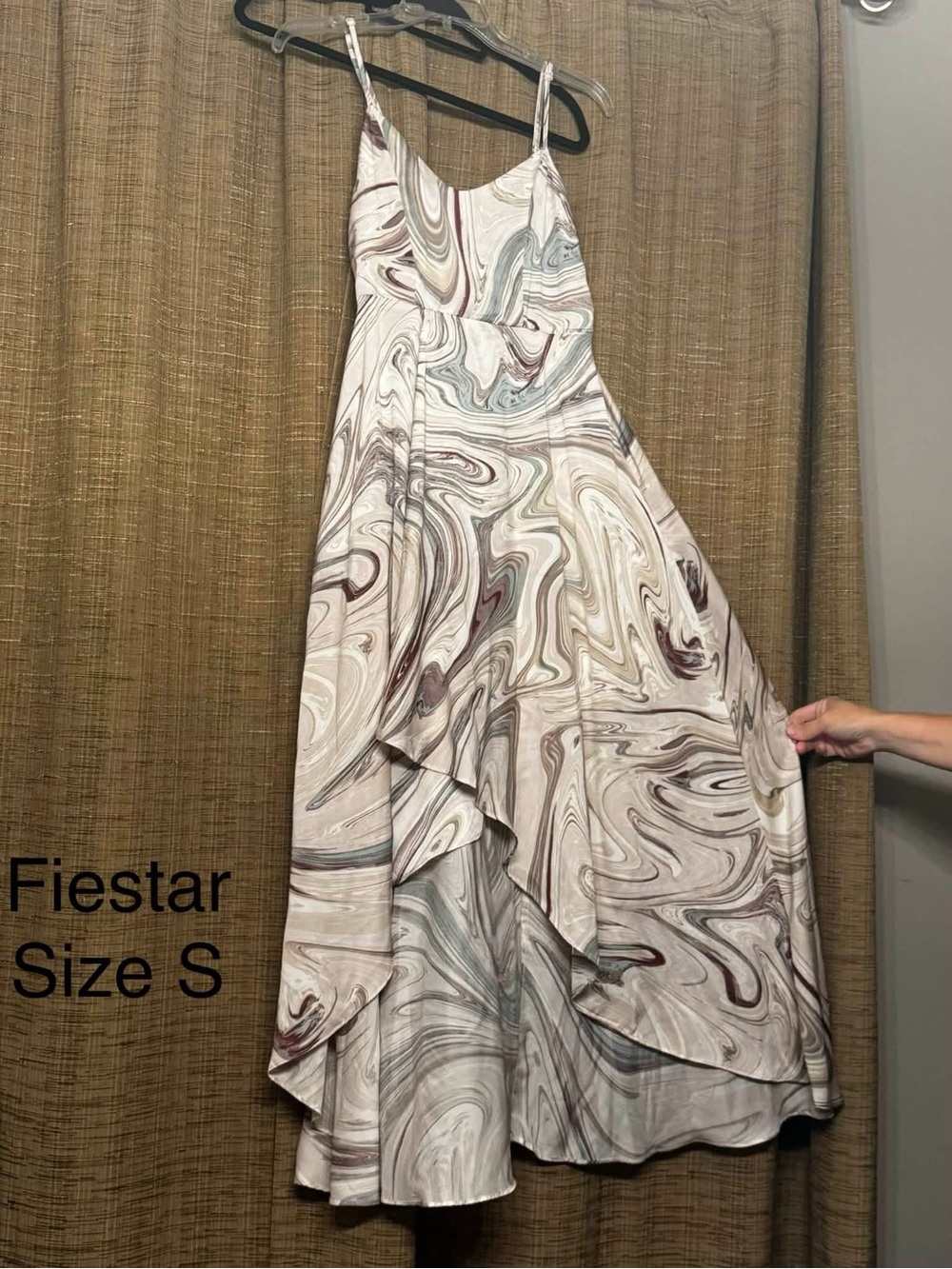 Fiestar Marble Swirl High-Low Dress in Cream, Taupe and Dusty Rose